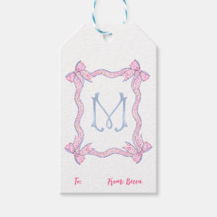 Monogram boog roze blauw cadeau Label, gepersonali Cadeaulabel