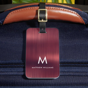 Monogram bordeaux faux geborsteld metallic staal bagagelabel