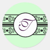 Monogram Borders Mint Ronde Sticker (Voorkant)