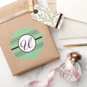 Monogram Borders Mint Ronde Sticker
