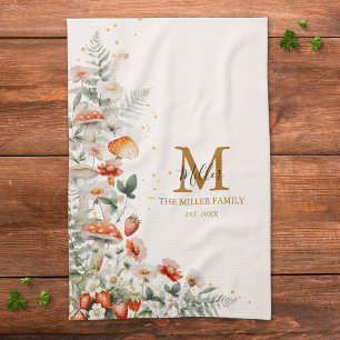 Monogram Bos Paddenstoelen Bloemen Bloemrijk botan Theedoek