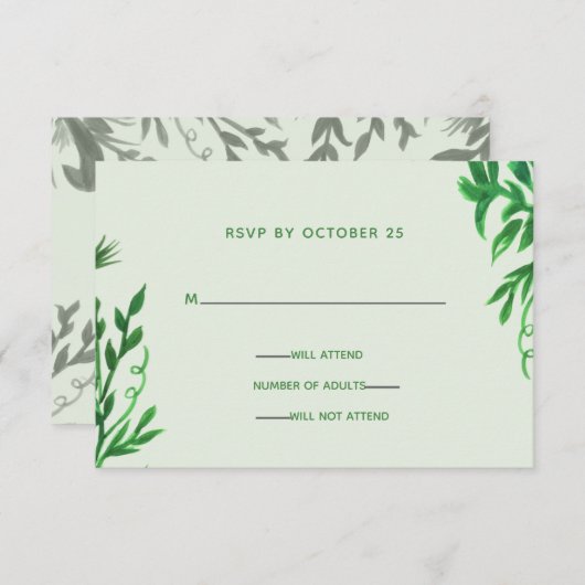 Monogram Botanical Greenery Wedding rsvp Kaart (Voorkant / Achterkant)