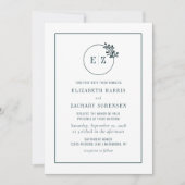 Monogram Botanical Wreath Emerald Green Wedding Kaart (Voorkant)