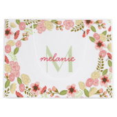 Monogram Botanische Bloemen Grote Geschenktas Large Cadeautasje (Voorkant)