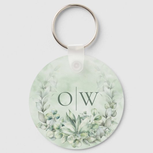 Monogram Botanische Eucalyptus Weddenschap Sleutelhanger (Voorkant)