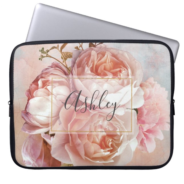 Monogram BOTANISCHE FLORALE PEONNEMINGENnaam Laptop Sleeve (Voorkant)
