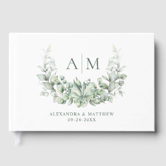 Monogram Botanische Greenery Elegant Wedding Gastenboek (Voorkant)