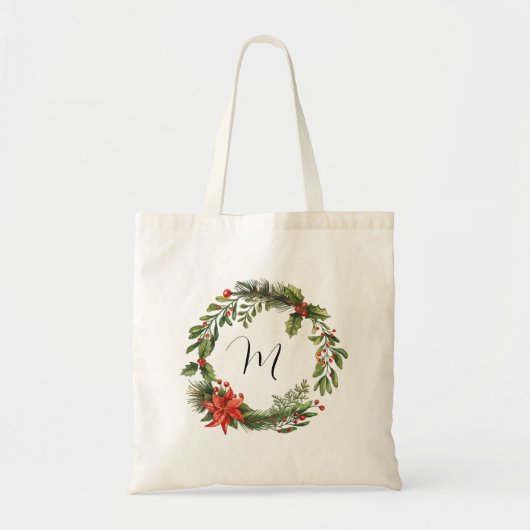 Monogram botanische kerstkrans tote bag (Voorkant)