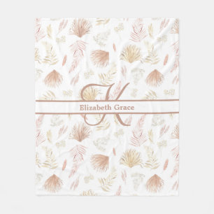 Monogram Botanische Roze Goud Neutraal Terracotta  Fleece Deken