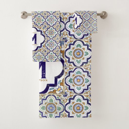monogram botanische siertegels bad handdoek (Insitu)