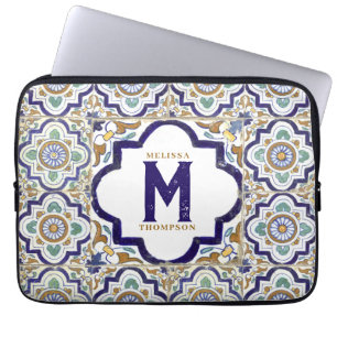  monogram botanische siertegels laptop sleeve
