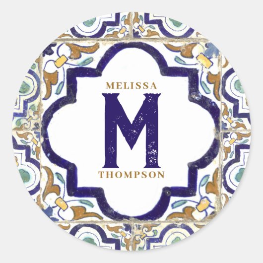  monogram botanische siertegels ronde sticker (Voorkant)