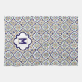  monogram botanische siertegels theedoek (Horizontaal)