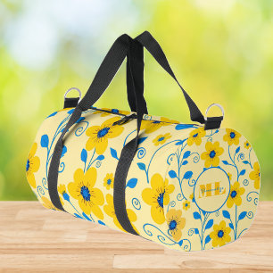 Monogram Boter Geel en Blauw Bloemen Plunjezak