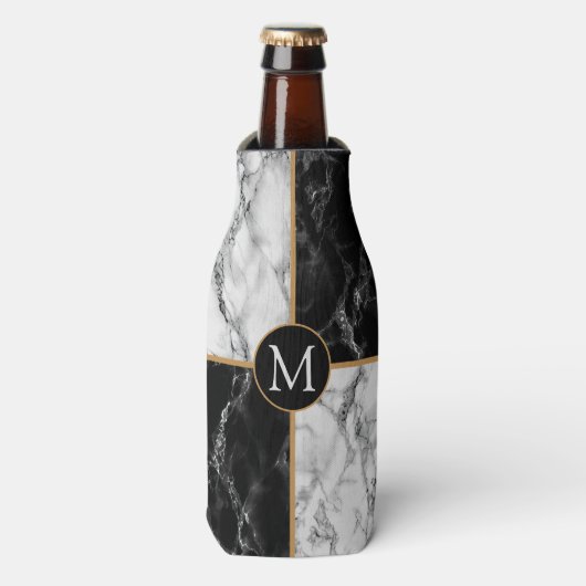 Monogram Bottle Cooler Black White Check Marble (Fles Voorkant)