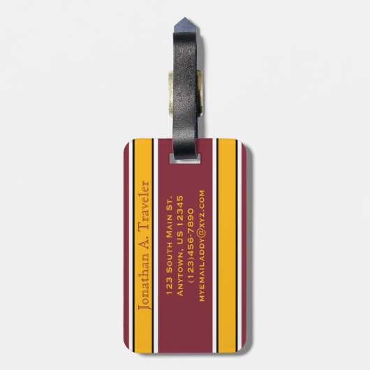 Monogram Bourgogne en gouden sportstapes Bagagelabel (Achterkant verticaal)