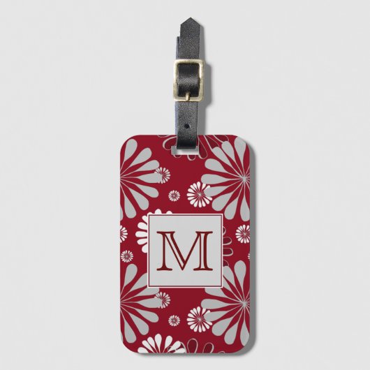 Monogram Bourgogne en Gray Floral Bagagelabel (Voorkant (verticaal))