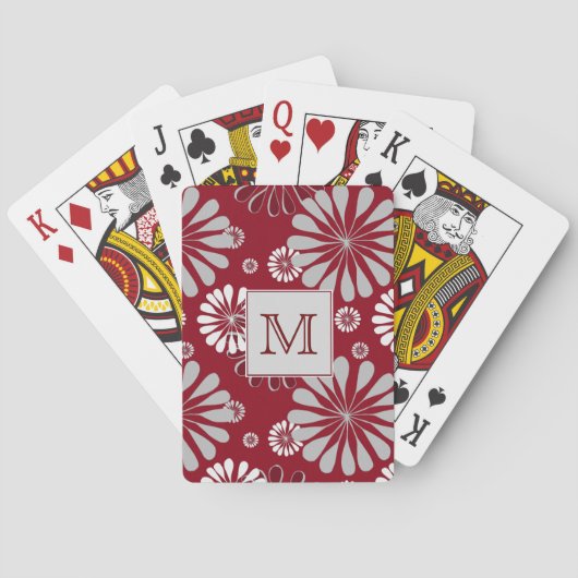 Monogram Bourgogne en Gray Floral Pokerkaarten (Achterkant)