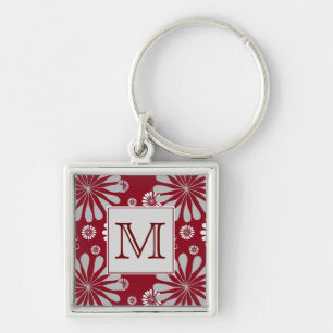 Monogram Bourgogne en Gray Floral Sleutelhanger