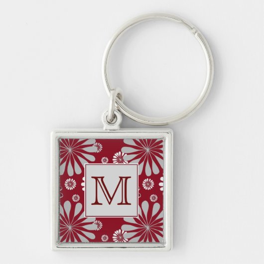 Monogram Bourgogne en Gray Floral Sleutelhanger (Voorkant)