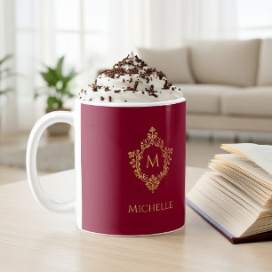 Monogram Bourgogne Goud   Crest Naam Koffiemok