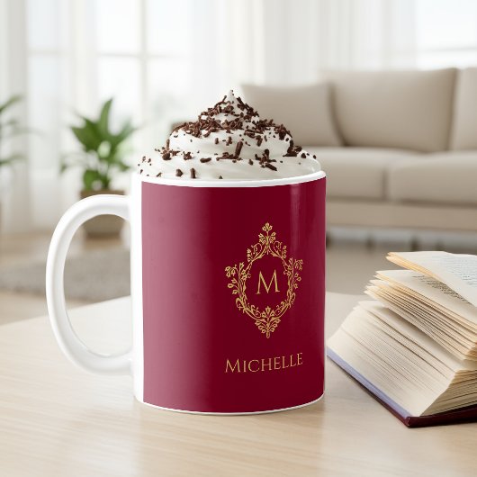 Monogram Bourgogne Goud   Crest Naam Koffiemok