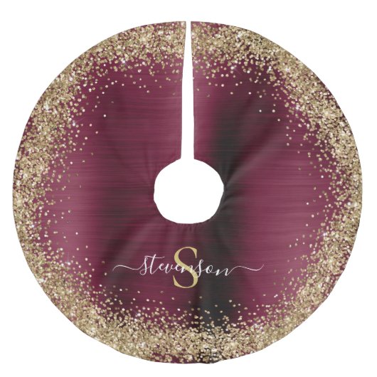 Monogram Bourgogne Gouden Glitter Girly Glam Kerstboom Rok (Voorkant)