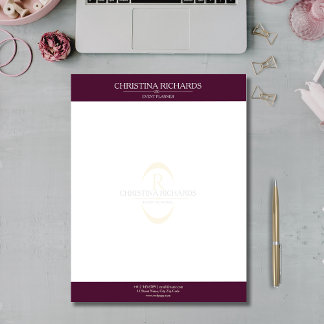 Monogram Bourgogne Modern Elegant Business Briefhoofd