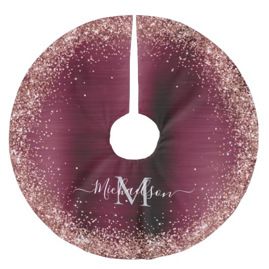 Monogram Bourgogne Roos Gold Faux-Glitter Girly Kerstboom Rok (Voorkant)