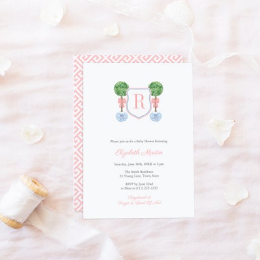  monogram boveniary Girl Baby shower Party Kaart