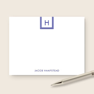 Monogram Box Minimalistisch Navy Blauwe Briefpapie Notitiekaartje