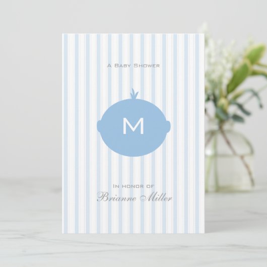 Monogram Boy Baby shower Uitnodiging - Blauw & Wit (Staand voorkant)