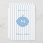 Monogram Boy Baby shower Uitnodiging - Blauw & Wit (Voorkant / Achterkant)