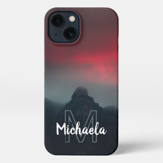 Monogram brandende wolken, mist en bergen iPhone hoesje (Achterkant)