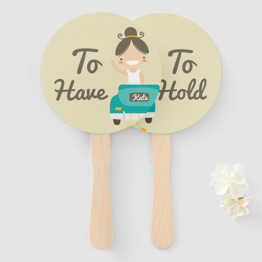 Monogram. Bride And Groom. Om te hebben en te houd Handwaaier (Voorkant en achterkant)