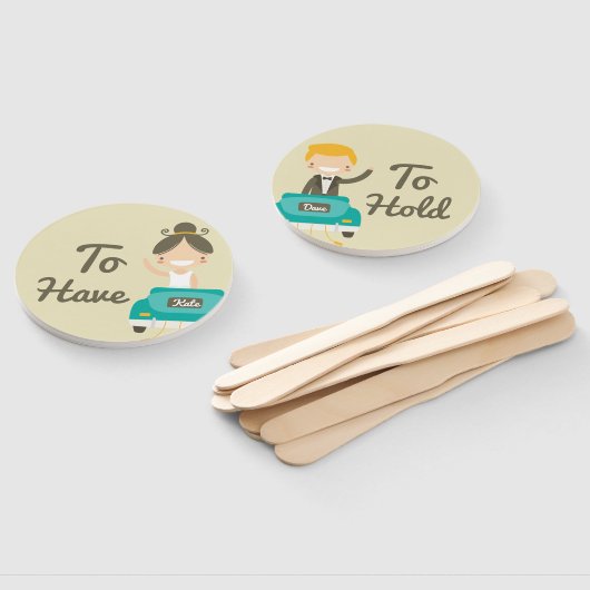 Monogram. Bride And Groom. Om te hebben en te houd Handwaaier (Niet-gemonteerd)