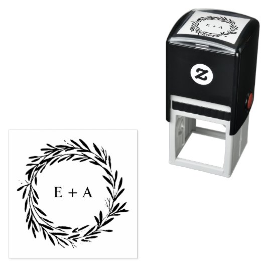 Monogram Bride en Groom Initialen Wreate Zelfinktende Stempel (In situ)