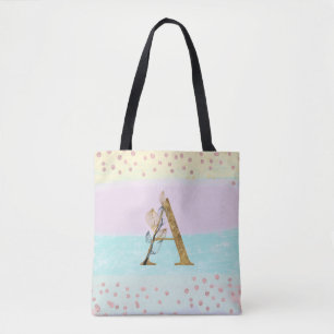 *~ Monogram BRIEF A - Gold Glitter Pastel Colors Draagtas