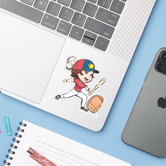 Monogram brief moeder van beide softbal honkbal sticker (Laptop met iPhone)