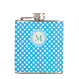 Monogram Bright Blue Gingham Pattern Heupfles