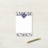 Monogram | Bright Hibiscus Pattern Post-it® Notes (Op bureau)