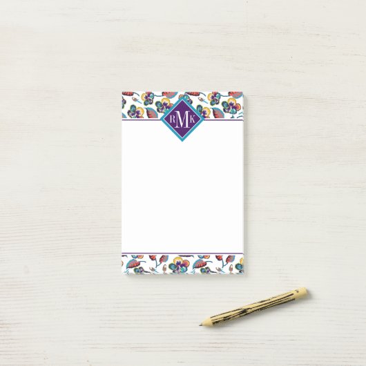 Monogram | Bright Hibiscus Pattern Post-it® Notes (Op bureau)