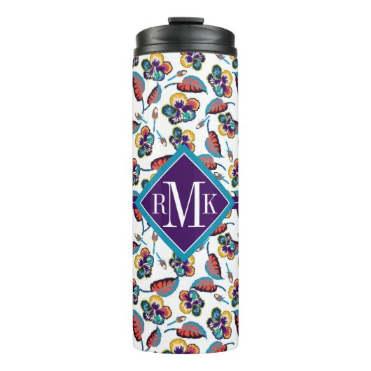 Monogram | Bright Hibiscus Pattern Thermosbeker (Voorkant)