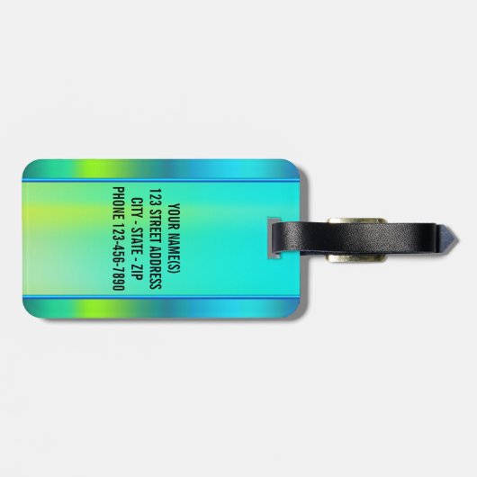 Monogram Bright Neon Turquoise Bagagelabel (Achterkant horizontaal)