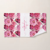 Monogram Bright Pink Floral Elegant Towel Set Bad Handdoek (Handdoek)