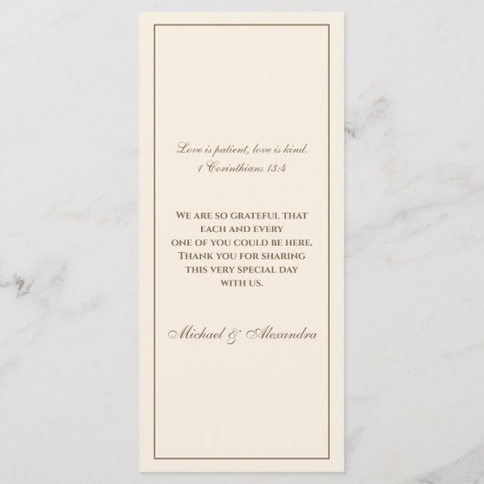Monogram Brown Cream Christian Wedding Menu (Dos)