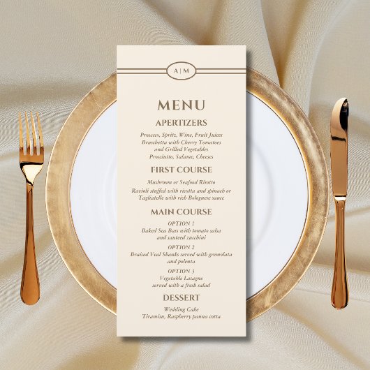 Monogram Brown Cream Christian Wedding Menu