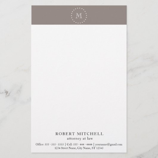 Monogram Brown Elegant Professional Stationery Briefpapier (Voorkant)