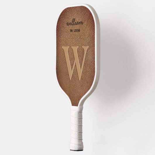 Monogram Brown Leather Script Name Rustic Pickleball Paddle (Links)