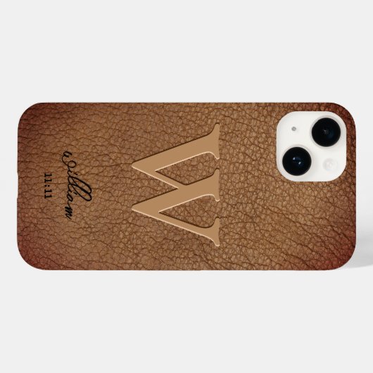 Monogram Brown Rustic Leather stijlvolle scriptnaa Case-Mate iPhone Case (Achterkant (horizontaal))
